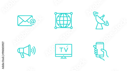 Icons for audio, TV, and digital devices.