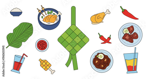 Traditional Southeast Asian food assortment.