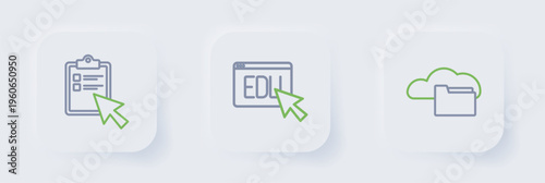 Set line Cloud or online library, Online education and quiz, test, survey icon. Vector
