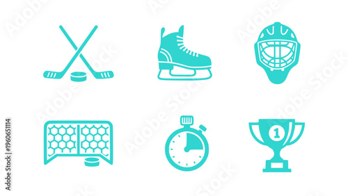 Collection of sports gear and competition elements.