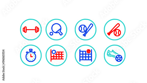 Circular icons of sports and physical activities.