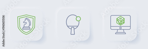 Set line Game dice, Racket and Chess icon. Vector