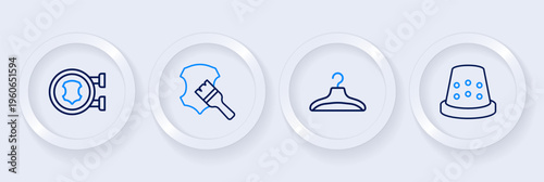 Set line Thimble for sewing, Hanger wardrobe, Leather and icon. Vector