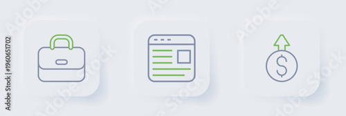 Set line Financial growth dollar, Advertising and Briefcase icon. Vector