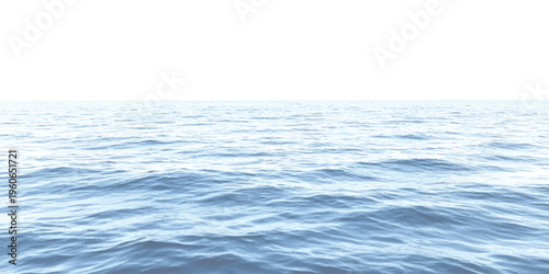 A serene and expansive view of the calm blue ocean surface stretching toward a bright white sky