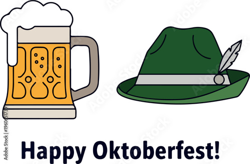 Happy Oktoberfest Celebration with Beer Mug and Bavarian Hat