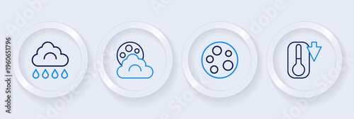 Set line Thermometer, Moon, Cloud with moon and rain icon. Vector