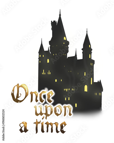 Spooky Haunted Castle with Once Upon a Time Quote – Dark Fantasy Halloween Graphic