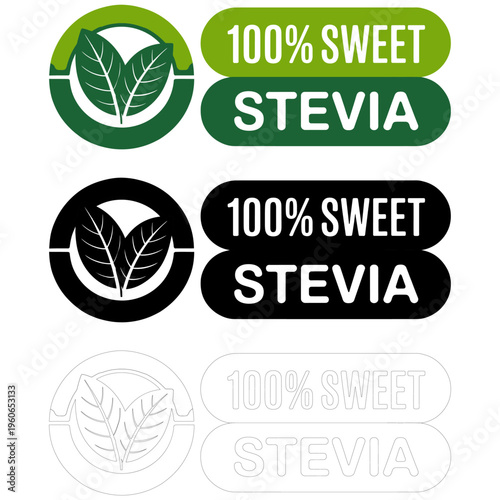 Stevia sweetener logo labels in green black and gray colors isolated on white background
