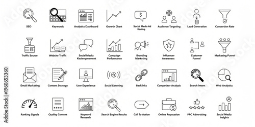 A collection of various business and technology icons on a white background