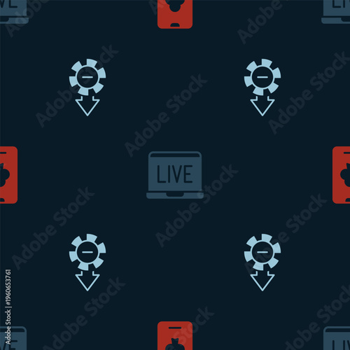 Set Online poker table game, and Casino chips on seamless pattern. Vector