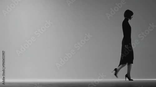 A model steps forward in a minimal lookbook video setting.