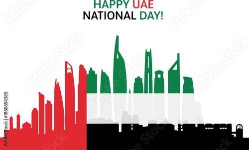 Celebrate UAE National Day with a vibrant skyline illustration celebrating the United Arab Emirates' pride and heritage