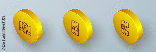Set Isometric line Stacks paper money cash, Online sports betting and icon. Vector