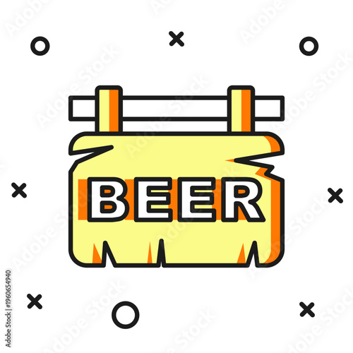 Filled outline Street signboard with inscription Beer icon isolated on white background. Suitable for advertisements bar, cafe, pub, restaurant. Flat filled outline style with shadow. Vector