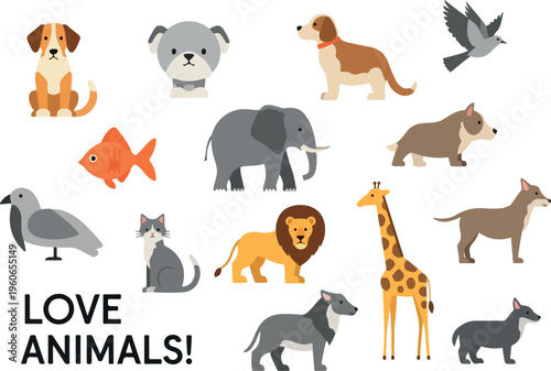 Cute Animals Illustration Collection A Variety of Domestic and Wild Animals Celebrating the Love for Creatures Great and Small