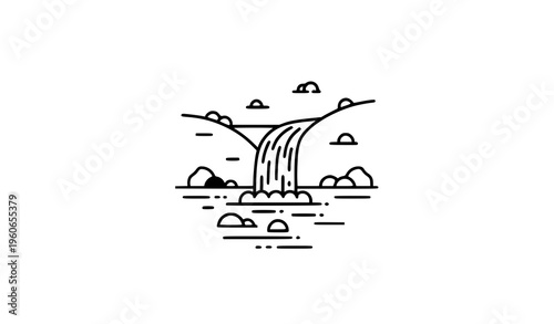 Minimal waterfall source icon black white simple landscape vector modern flat nature symbol design