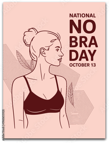National No Bra Day illustration, October 13 women’s health awareness design promoting comfort, body positivity, and empowerment campaigns.