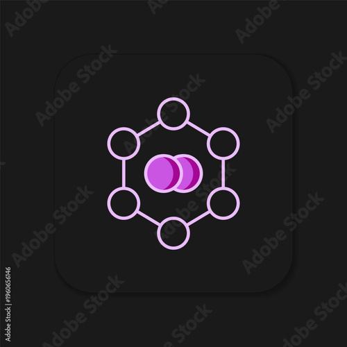 Filled outline Molecule icon isolated on black background. Structure of molecules in chemistry, science teachers innovative educational poster. Flat filled outline style with shadow. Vector