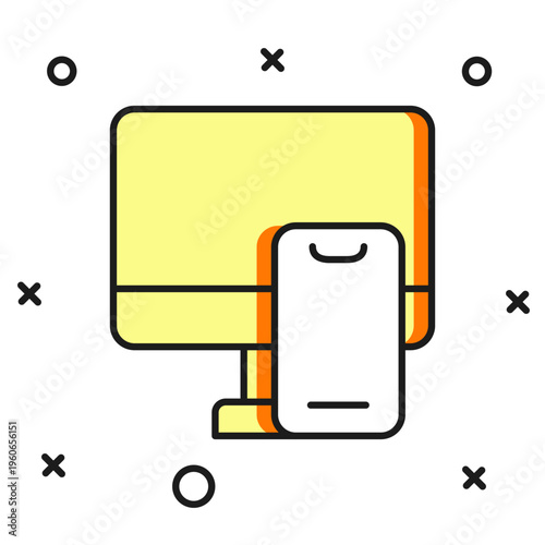 Filled outline Online ordering and fast food delivery icon isolated on white background. Flat filled outline style with shadow. Vector