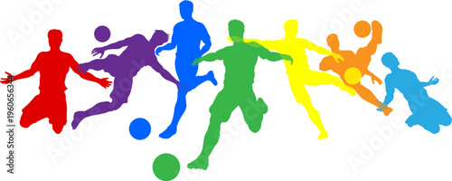 Soccer football player male colorful silhouette outlines men group