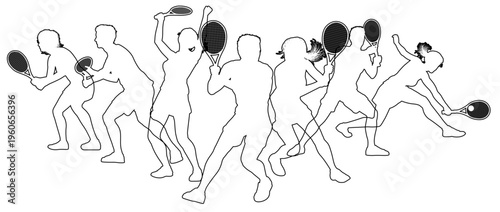 Silhouette Tennis players set. Active sports people healthy players fitness silhouettes concept.