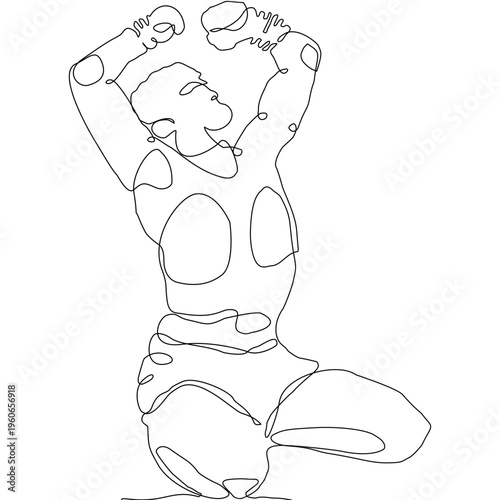 Minimalist one-line Muay Thai fighter performing Wai Kru ritual pose, expressing respect, tradition, and strength. Clean vector style ideal for print, textile, and modern cultural design.