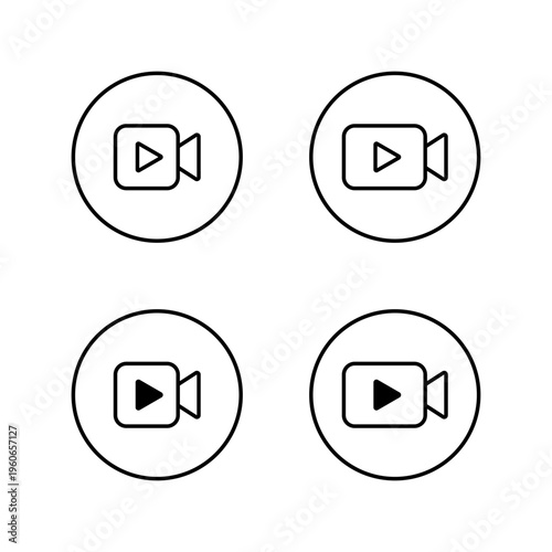 Video play camera outline icon set. Media player symbol in circular line