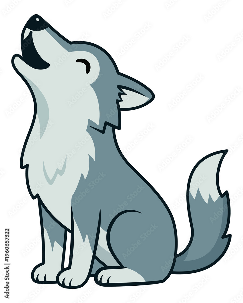 Fototapeta premium Wolf cartoon illustration. Cute wolf cub howling clipart.