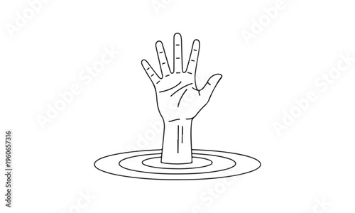 A hand rising out of water with palm facing outward