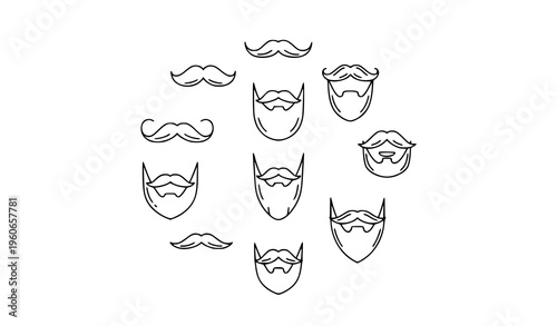 Minimal Mustache and Beard Outline Icons in Circular Layout Clean Monoline Vector Set