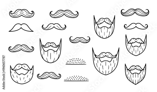 Mustache and Beard Collection in Dynamic Layout Simple Outline Vector Grooming Icons