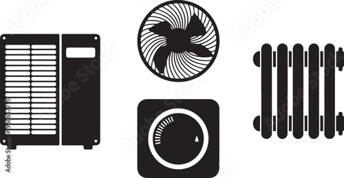 Minimalist black of fan heater radiator and hair dryer