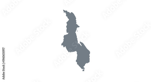 A dark blue simplified outline of the country of Malawi in Africa high quality professional detailed