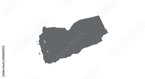 A dark silhouette outlines the geographical shape of yemen on a white background high quality professional