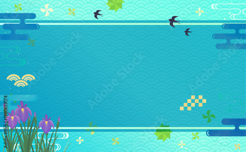 端午の節句の和風フレーム2_文字なし_横