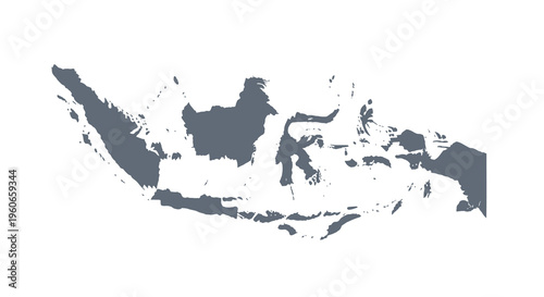 A dark blue silhouette depicts the archipelago nation of indonesia showcasing its island geography high quality