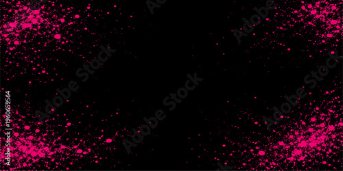 Abstract a dark and dramatic backdrop featuring a splatter pattern in vibrant magenta, offering a striking contrast. Capturing attention with a vivid and energetic design.