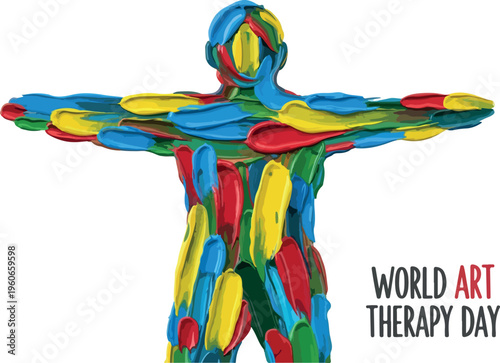 Celebrate World Art Therapy Day with this vibrant illustration symbolizing creativity and healing through artistic expression and personal growth