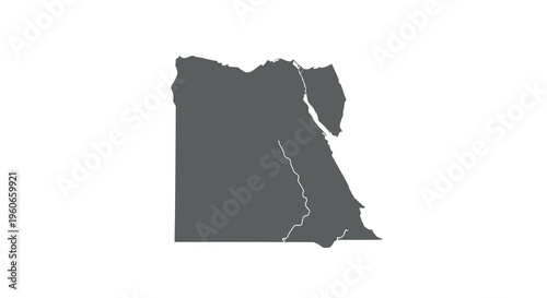 A stark black silhouette depicts the geographic shape of egypt including the nile river high quality