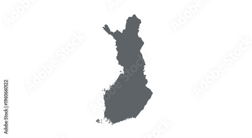 A stark black silhouette depicts the geographical shape of finland against a white backdrop high quality