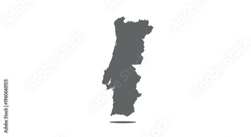 A stark black silhouette depicts the geographical outline of mainland portugal against white high quality professional