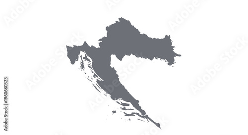 A grayscale silhouette of croatia depicting its coastline and mountainous terrain high quality professional detailed modern