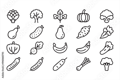 Organic food icon collection featuring vegetables for nutrition diet and farm market branding