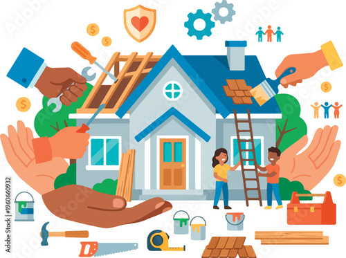 People Working on a House Repair.