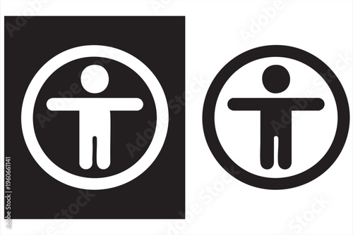 Black and white accessibility symbol set with human figure for signage and apps
