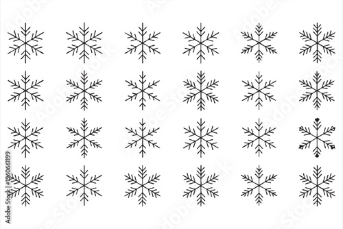 Snowflake line symbol pack for cold weather wintertime and festive christmas design
