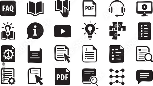 Study and learning icon set with document pdf and information symbols for education design