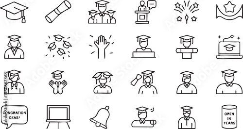Education icons collection with graduation ceremony student and academic success elements