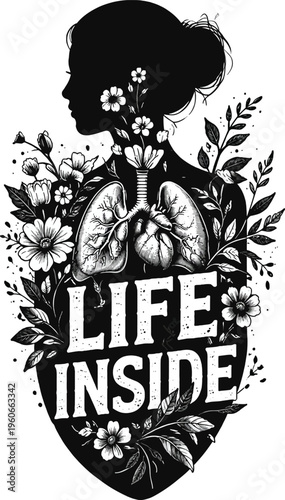 Artistic illustration of human lungs with a vibrant flower inside
